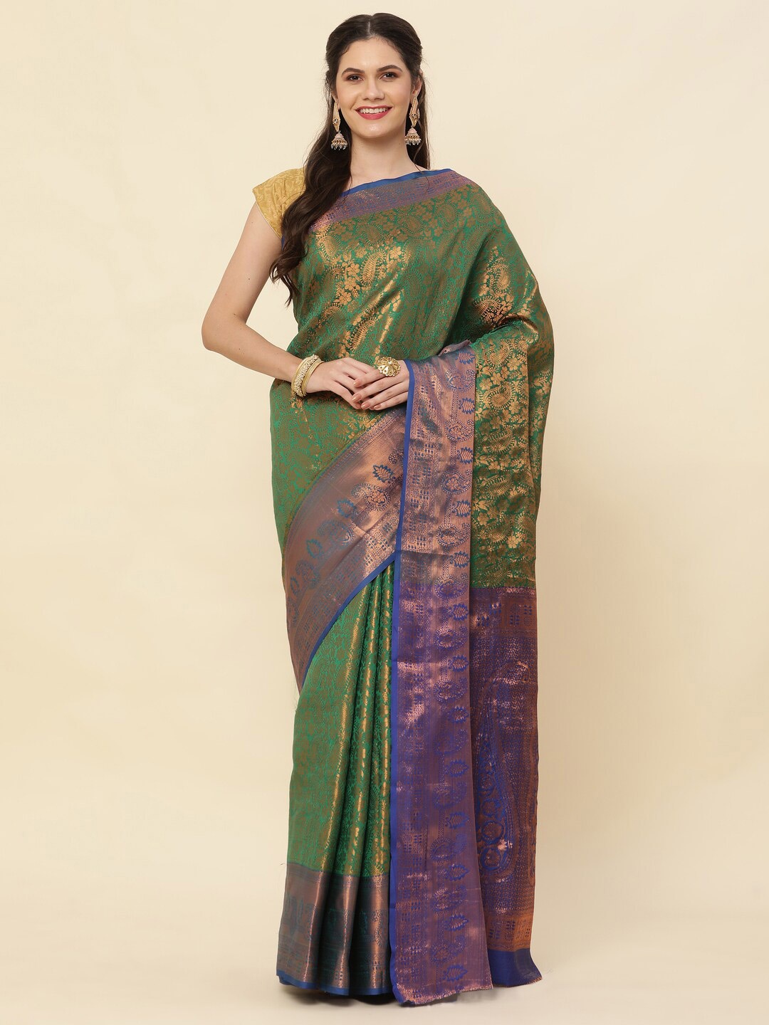 

SHIVVAYNX Woven Design Zari Pure Silk Kanjeevaram Saree, Green