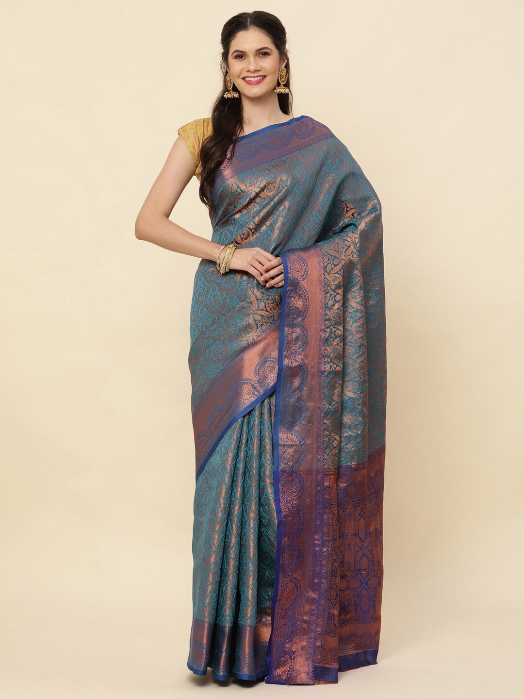 

SHIVVAYNX Woven Design Zari Kanjeevaram Saree, Blue