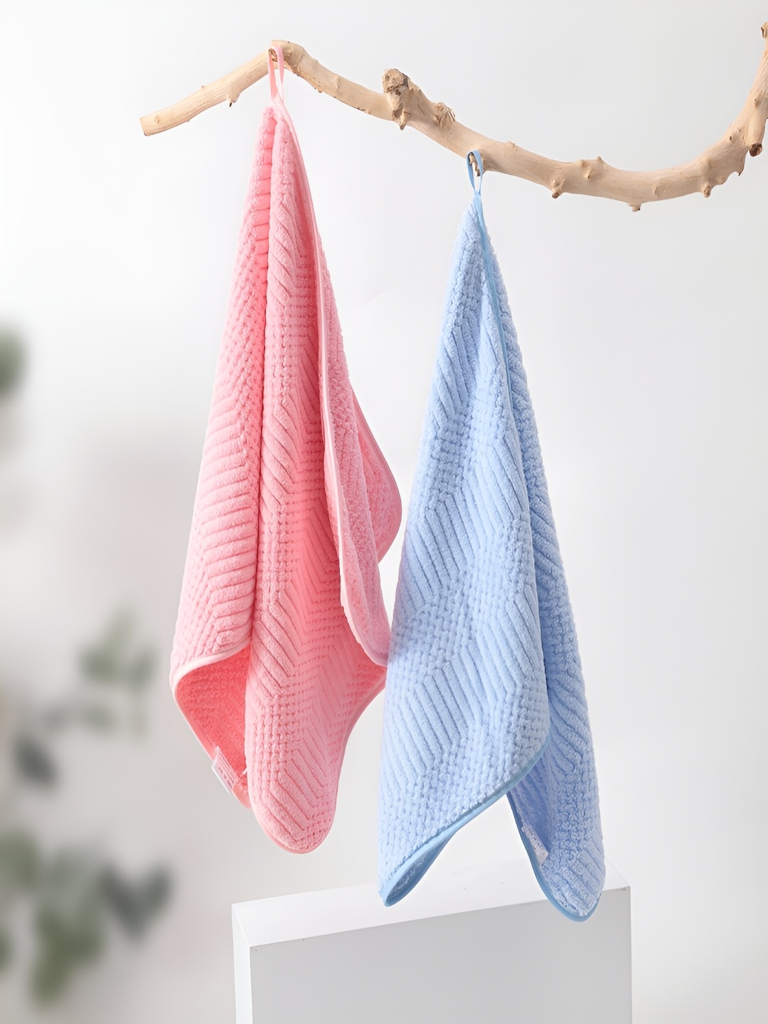 

Kuber Industries Blue & Pink 2 Pieces Striped 280 GSM Travel Friendly Hand Towels