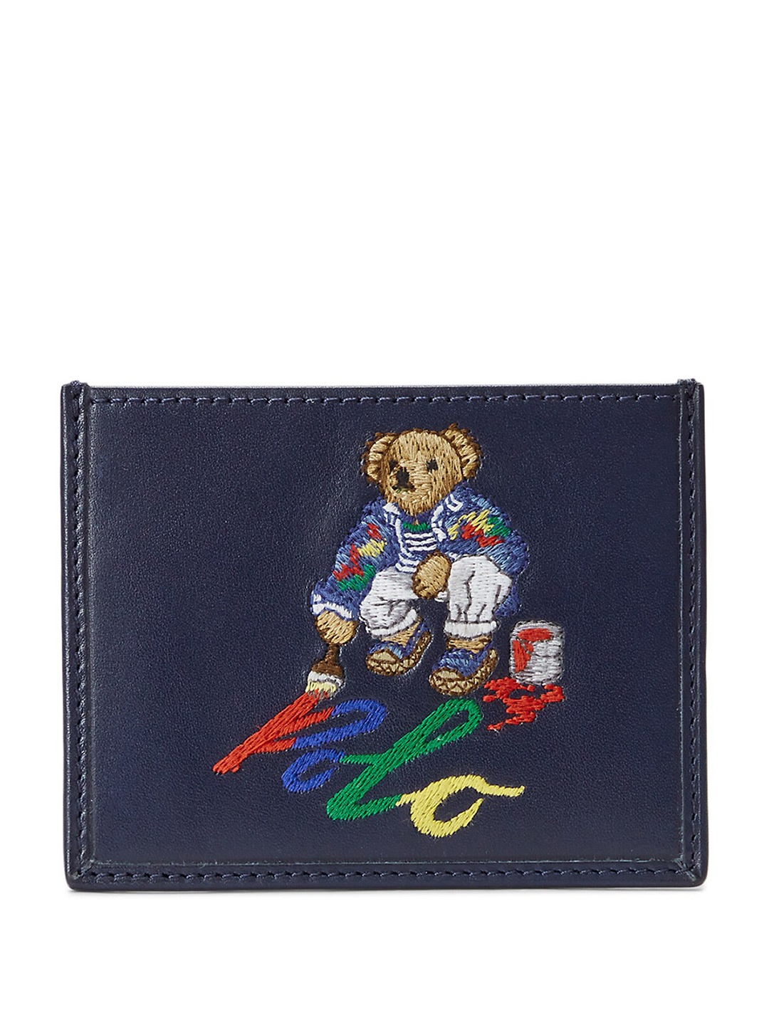 

Polo Ralph Lauren Men Embroidered Leather Card Holder Wallet, Navy blue