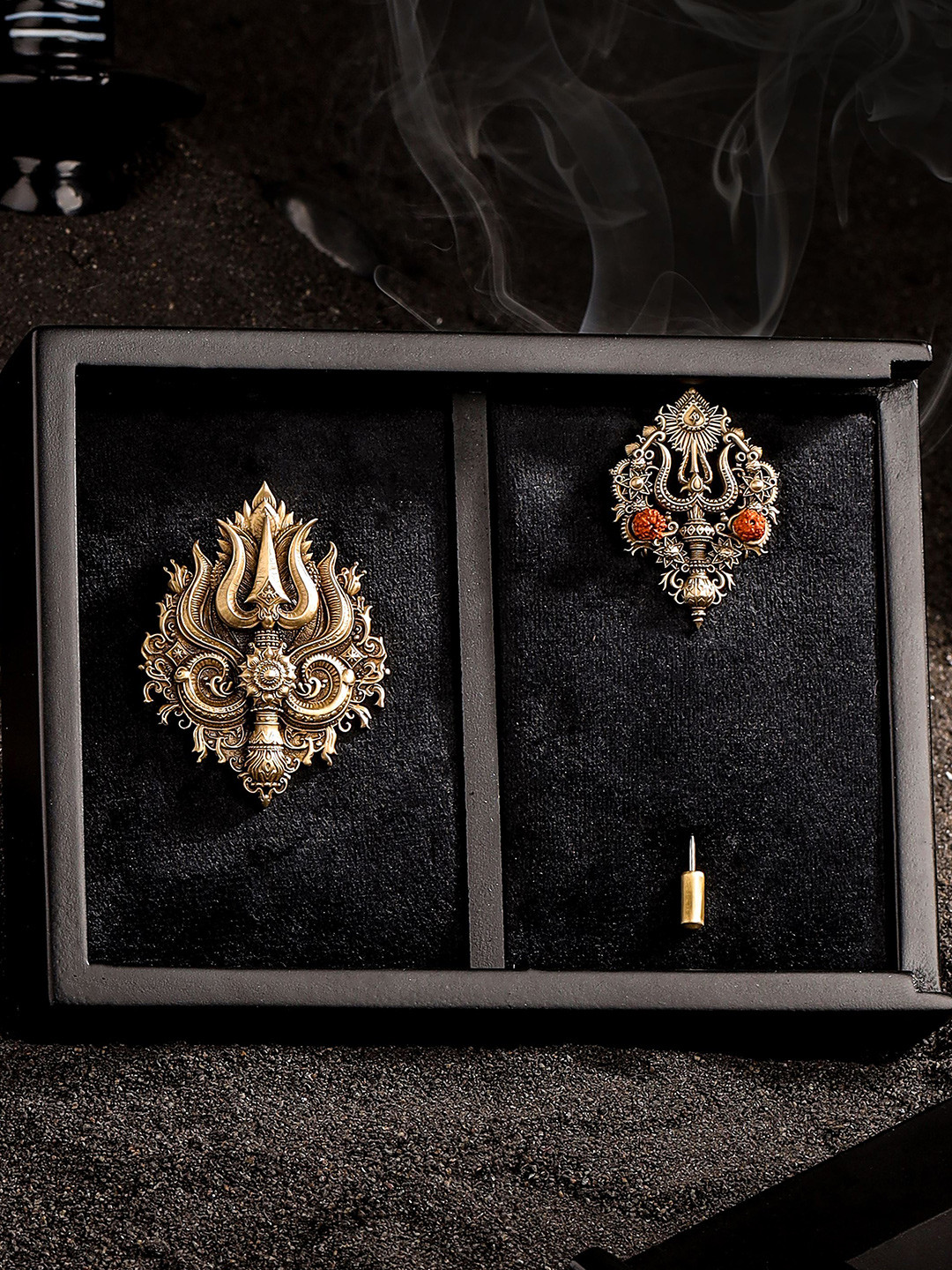 

COSA NOSTRAA Set Of 2 Rudraksha Trishul Charm Brooch, Gold