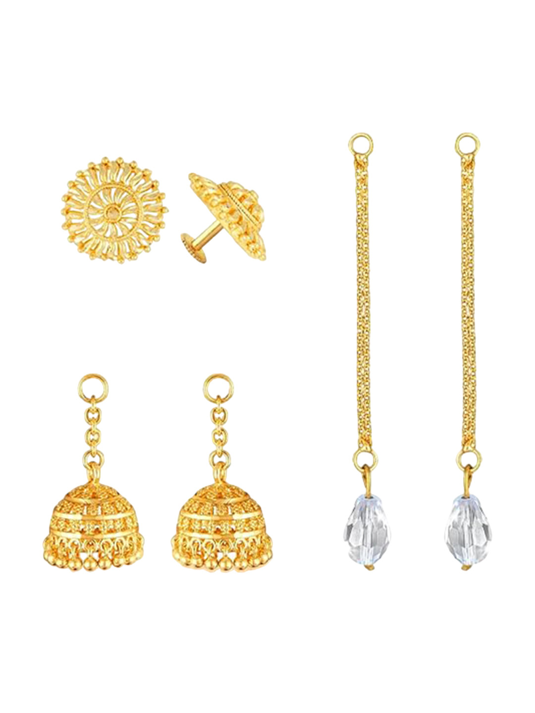 

Vighnaharta 3 IN 1 Gold-Plated Stud Earrings With Removable Jhumki & Chain Drop