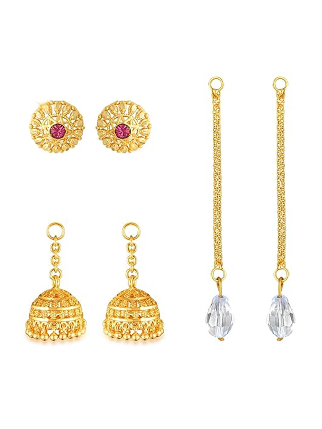 

Vighnaharta 3 IN 1 Gold-Plated Stud Earrings With Removable Jhumki & Chain Drop