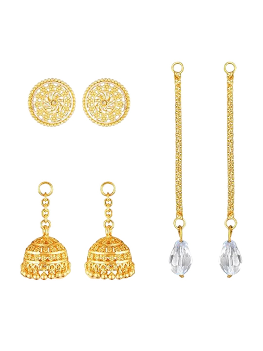 

Vighnaharta Set Of 3 Artificial Stones Studded Gold-Plated Contemporary Drop Earrings