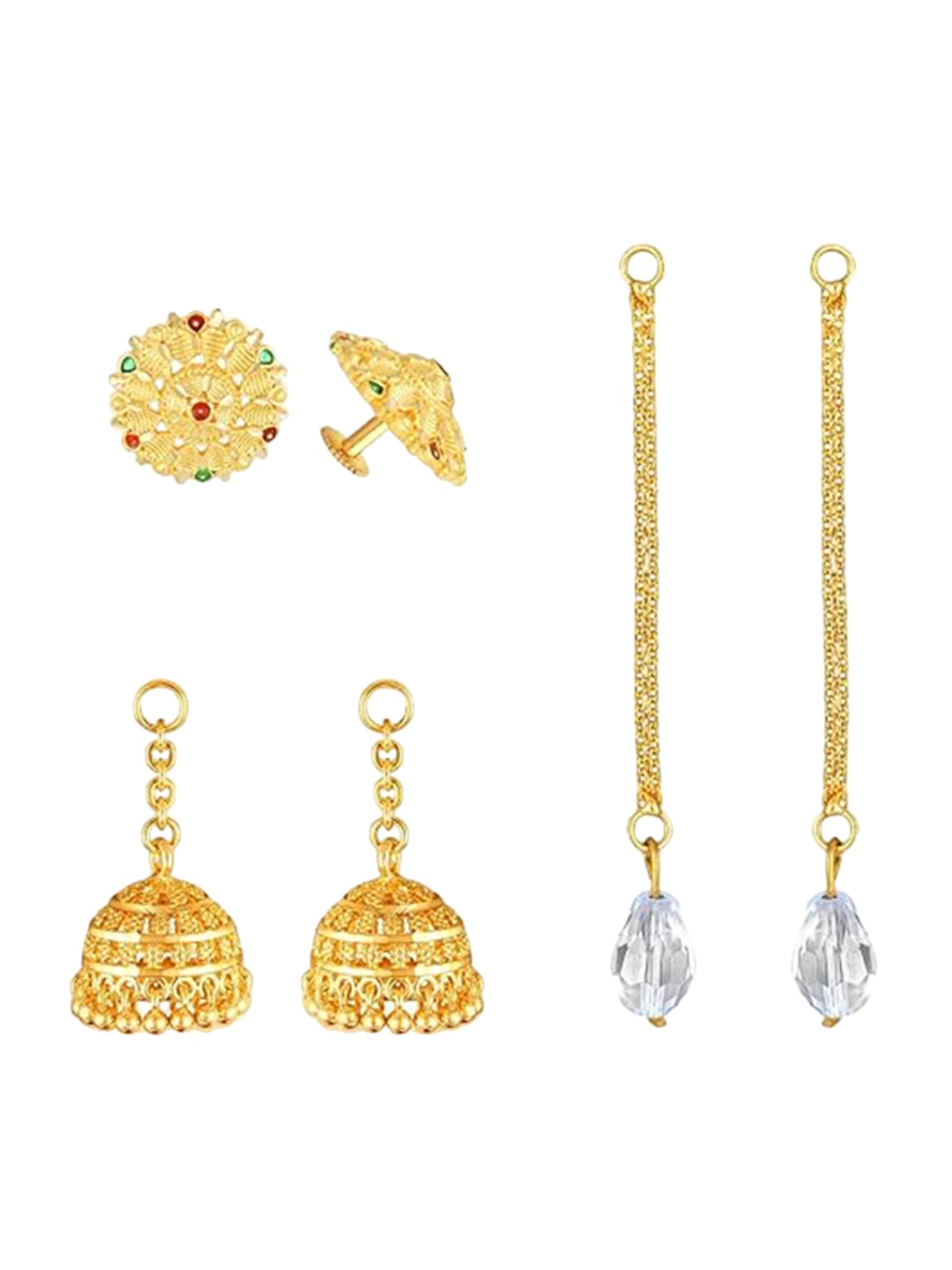 

Vighnaharta Gold-Plated Stones Studded Removable Studs Jhumkas & Chain Drop Earrings