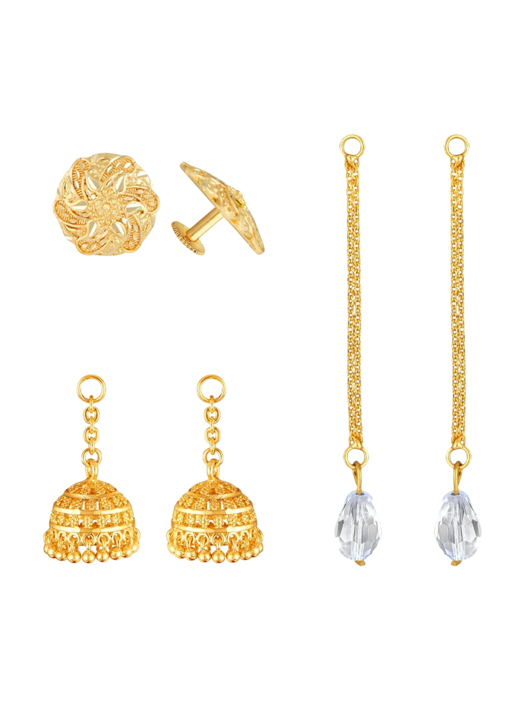 

Vighnaharta Set Of 3 Gold-Plated Artificial Stones Studded & Beads Beaded Drop Earrings