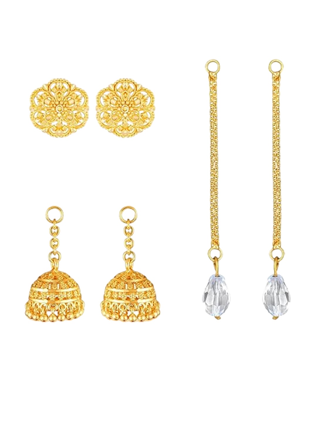 

Vighnaharta Set of 3 Gold-Plated Removable Stud with Jhumka and Drop Earrings