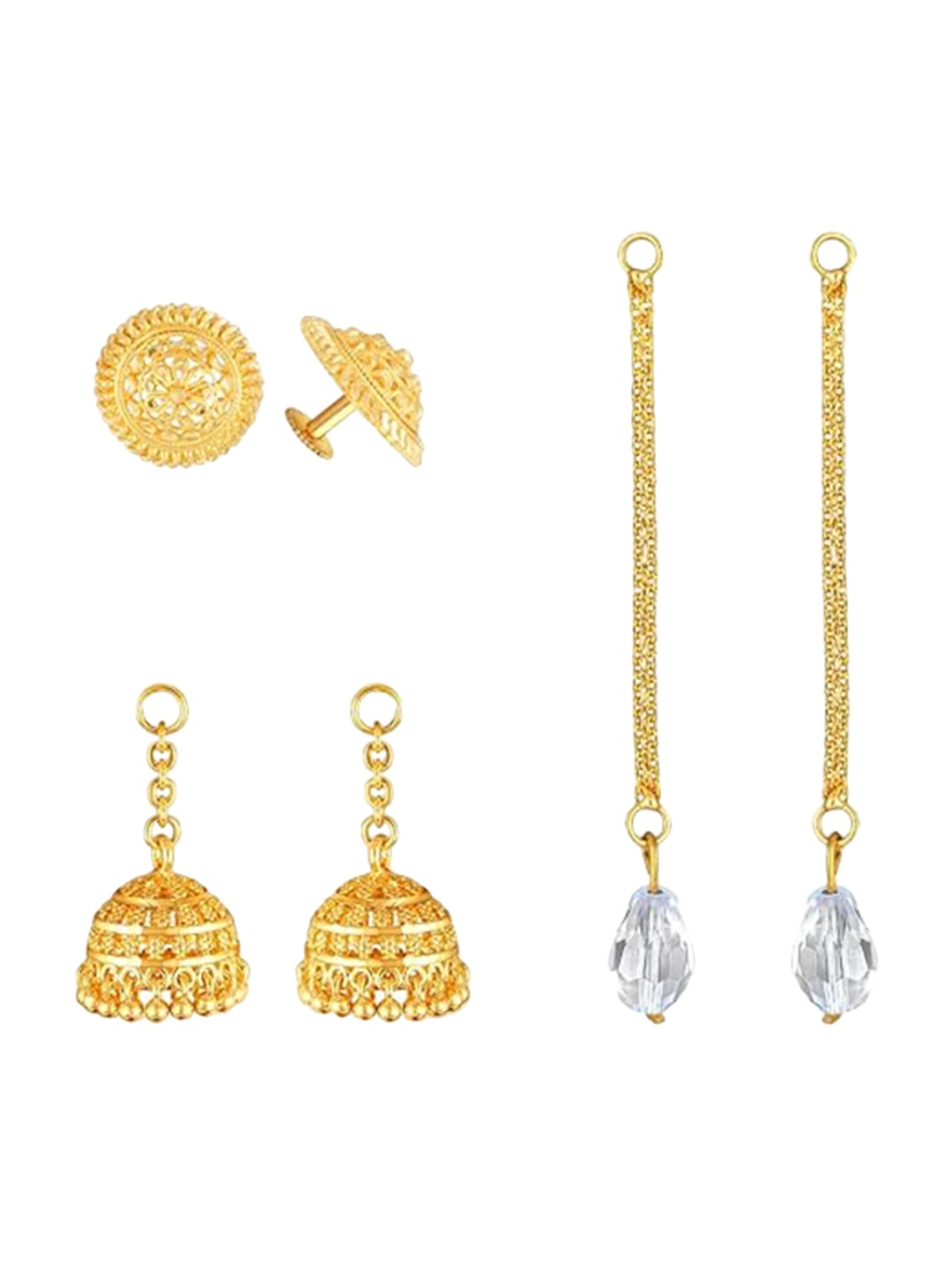 

Vighnaharta Set Of 3 Gold-Plated Artificial Stones Studded & Beads Beaded Drop Earrings