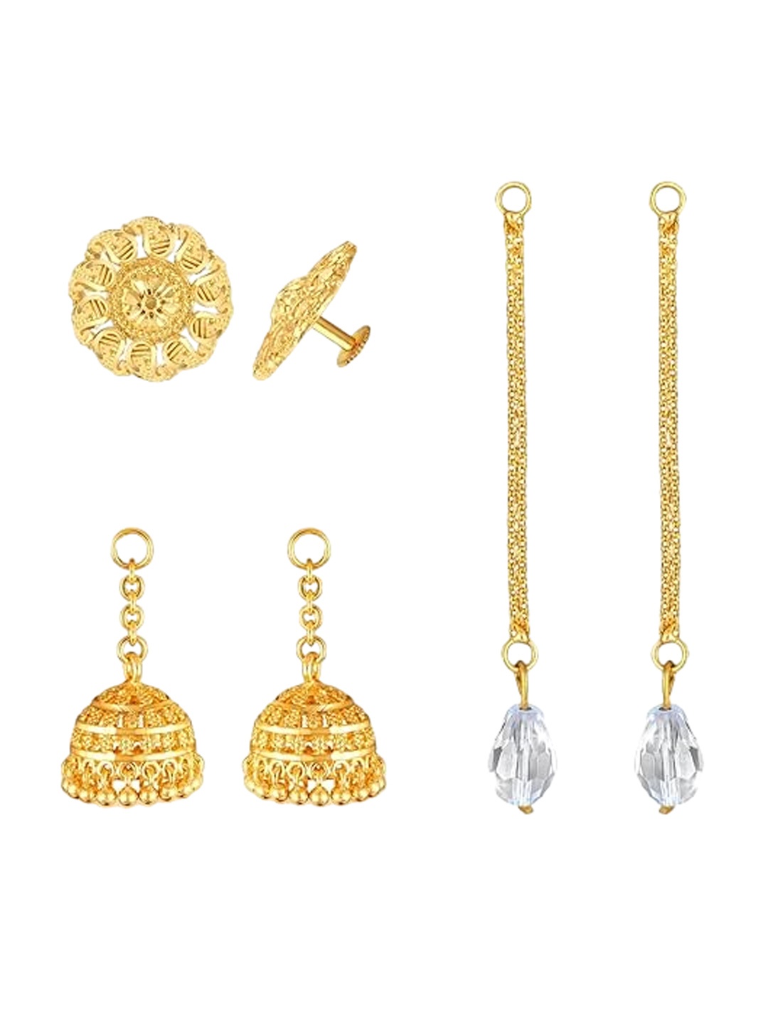 

Vighnaharta Set Of 3 Artificial Stones Studded Gold-Plated Contemporary Drop Earrings