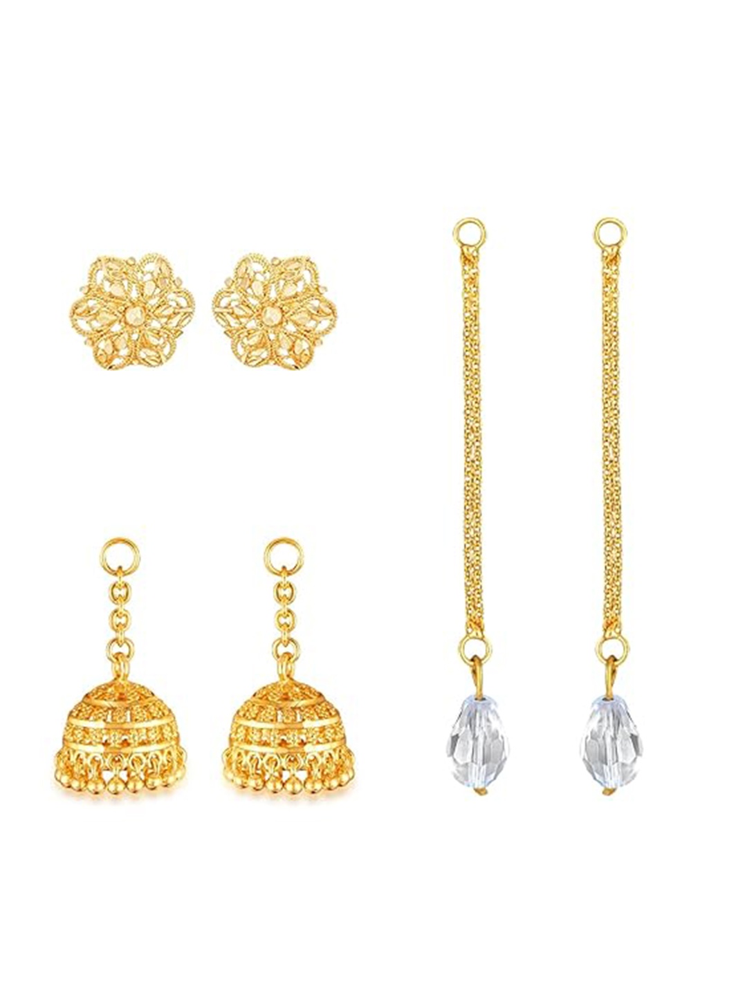 

Vighnaharta 3 IN 1 Gold-Plated Stud Earrings With Removable Jhumki & Chain Drop