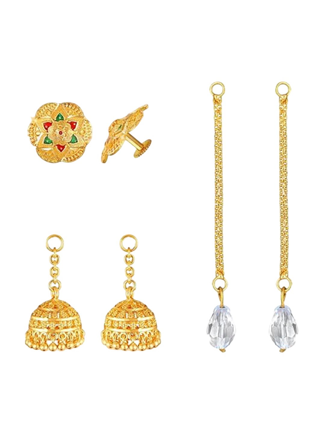 

Vighnaharta Set Of 3 Gold-Plated Beaded Contemporary Drop Earrings