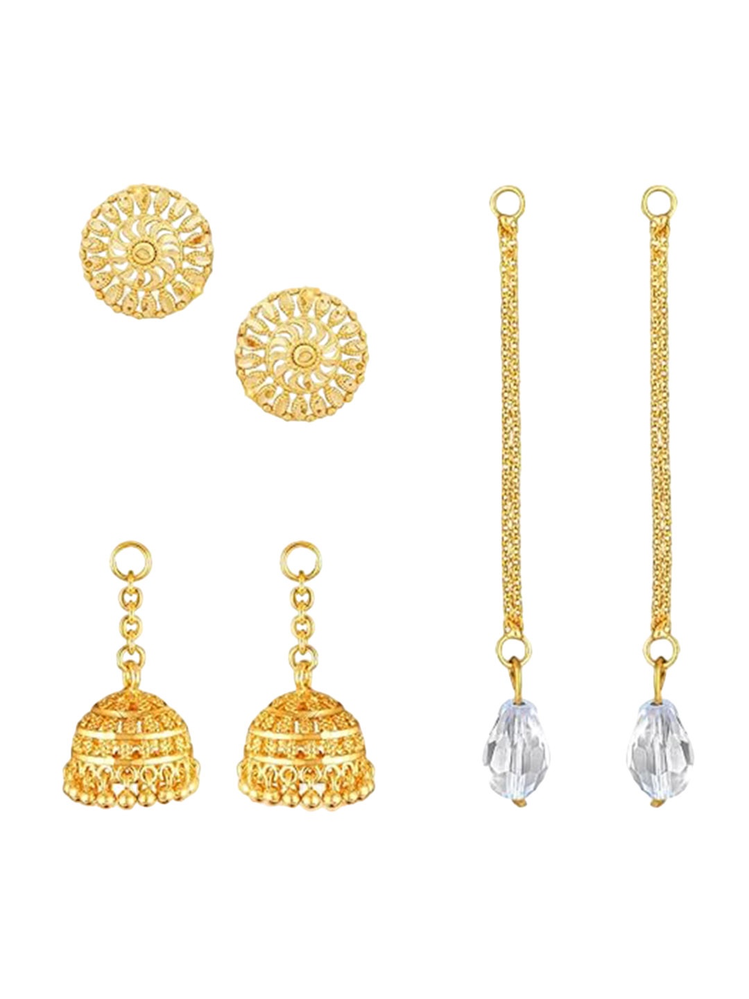 

Vighnaharta Set Of 3 Contemporary Drop Earrings, Gold