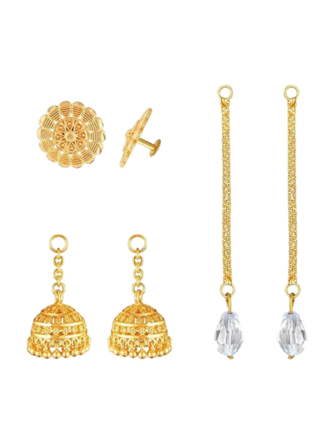 

Vighnaharta 3 IN 1 Gold-Plated Stud Earrings With Jhumkha & Chain Drop