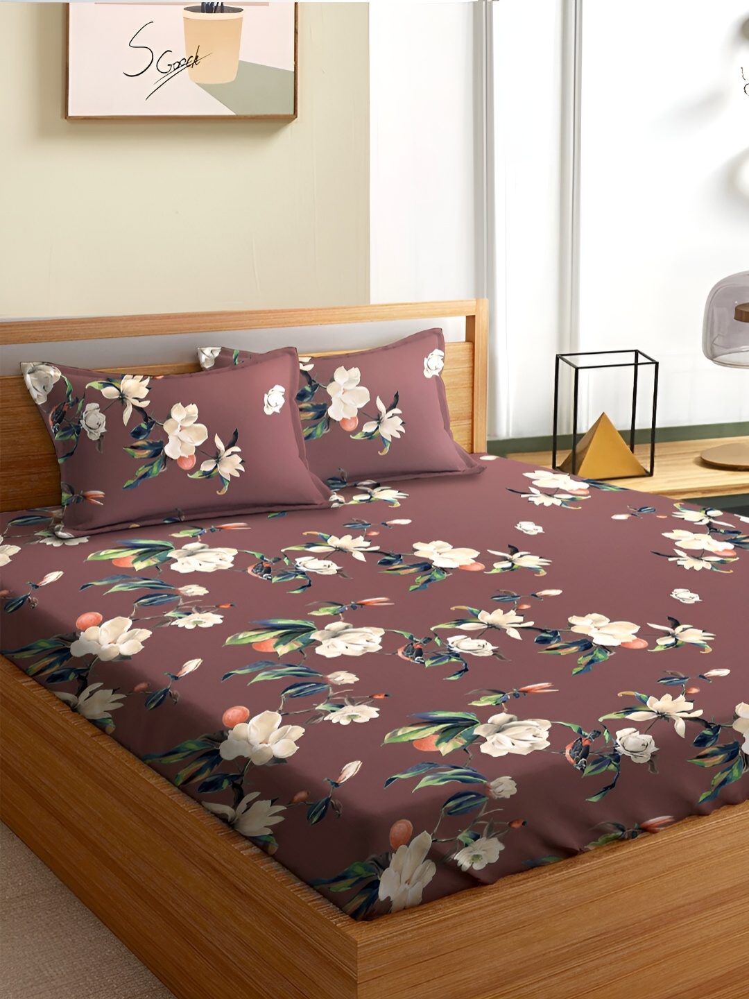 

Aura Brown & Green Floral Microfiber 180 TC Queen Bedsheet with 2 Pillow Covers