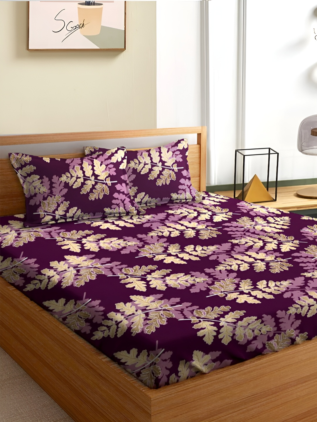 

Aura Purple & Brown Floral 180 TC Queen Bedsheet With 2 Pillow Covers