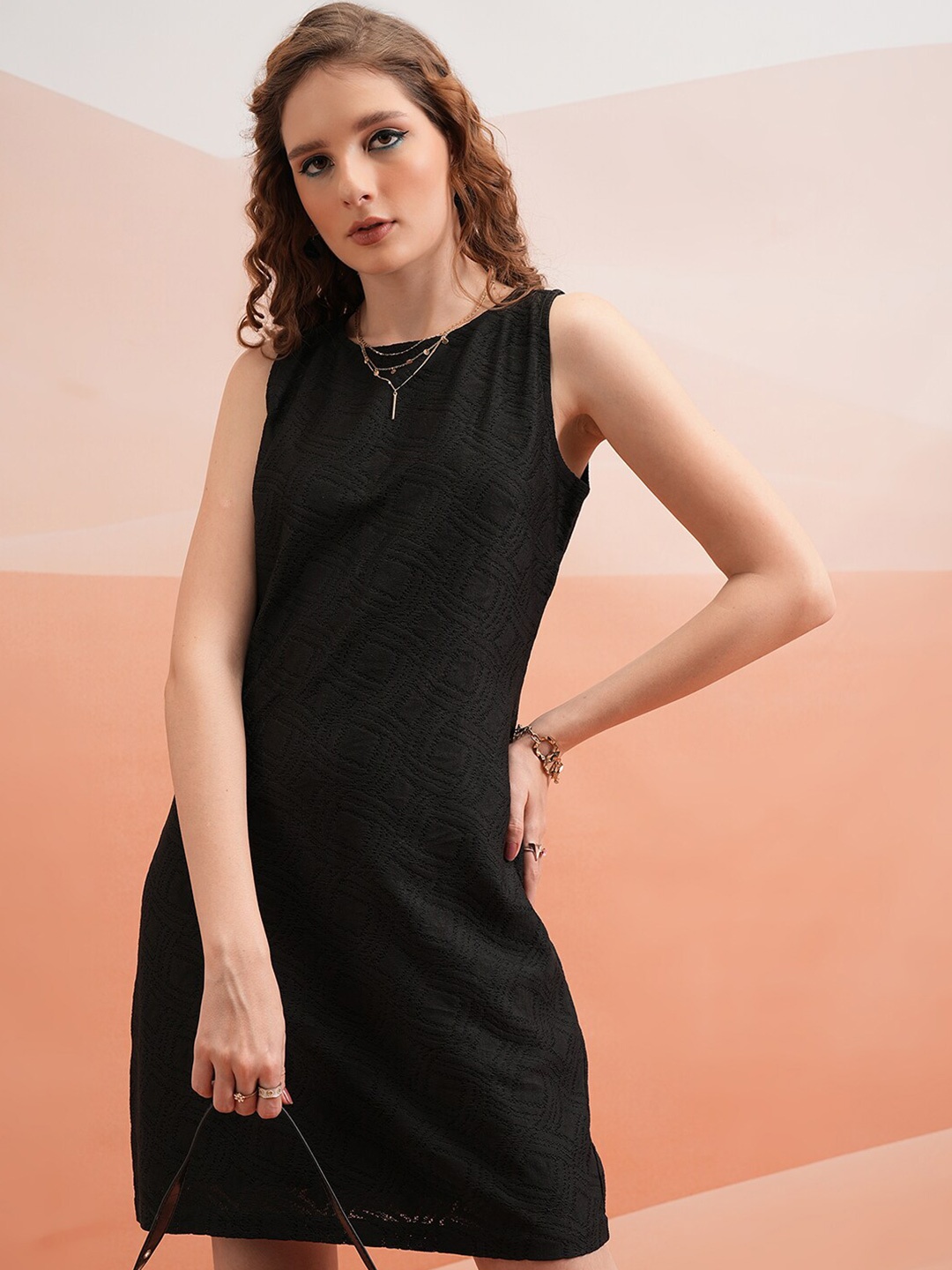 

Tokyo Talkies Black Self Design A-Line Dress