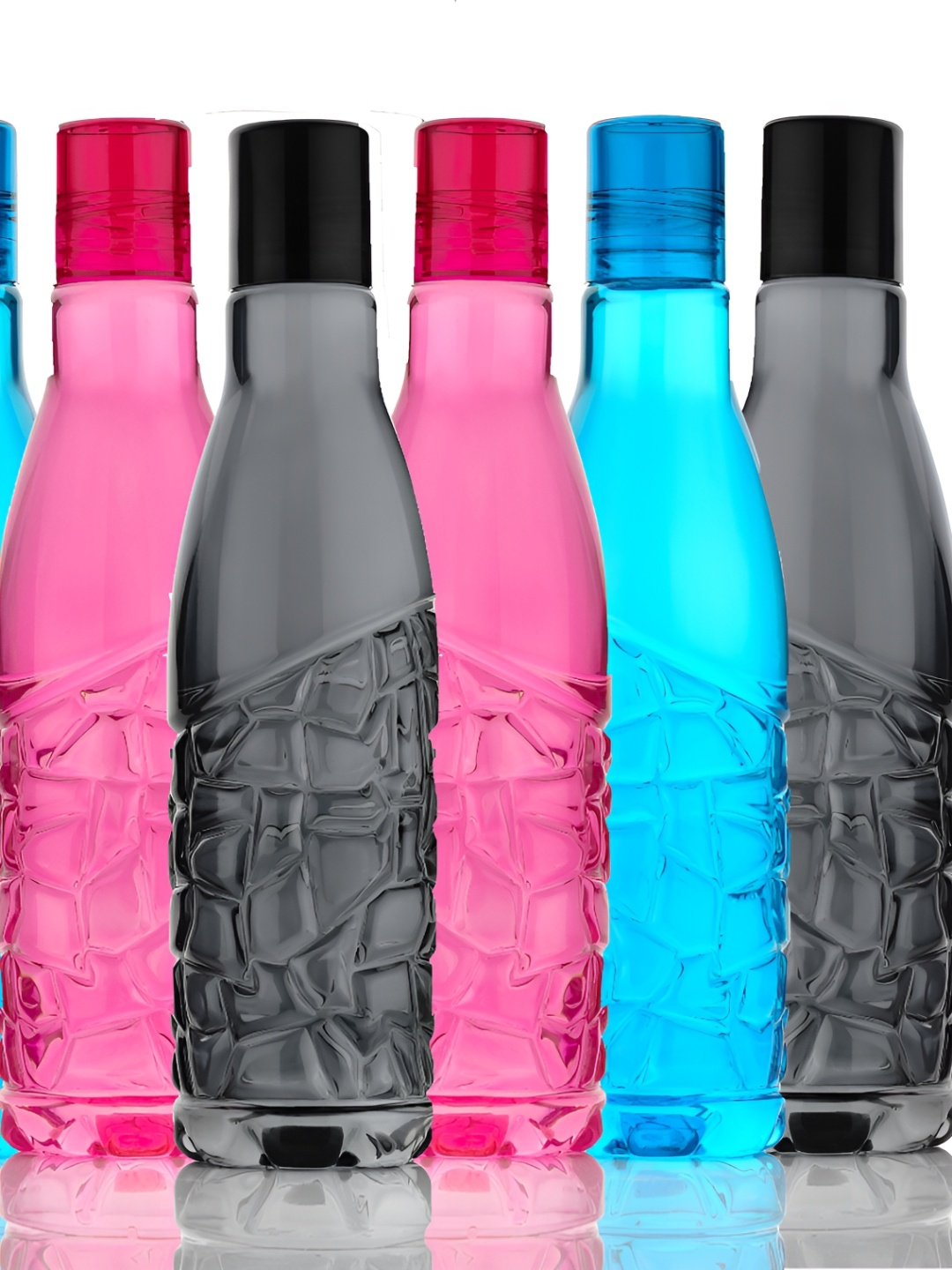 

2Mech Pink & Black 6 Pieces Textured Water Bottles 1 L Each