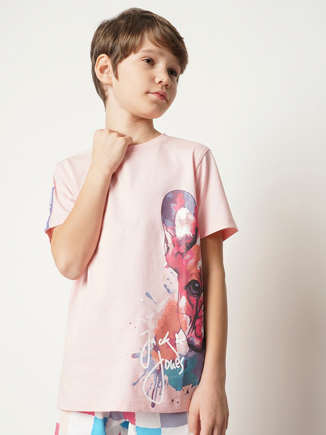 

Jack & Jones Junior Boys Graphic Printed Pure Cotton T-Shirt, Pink