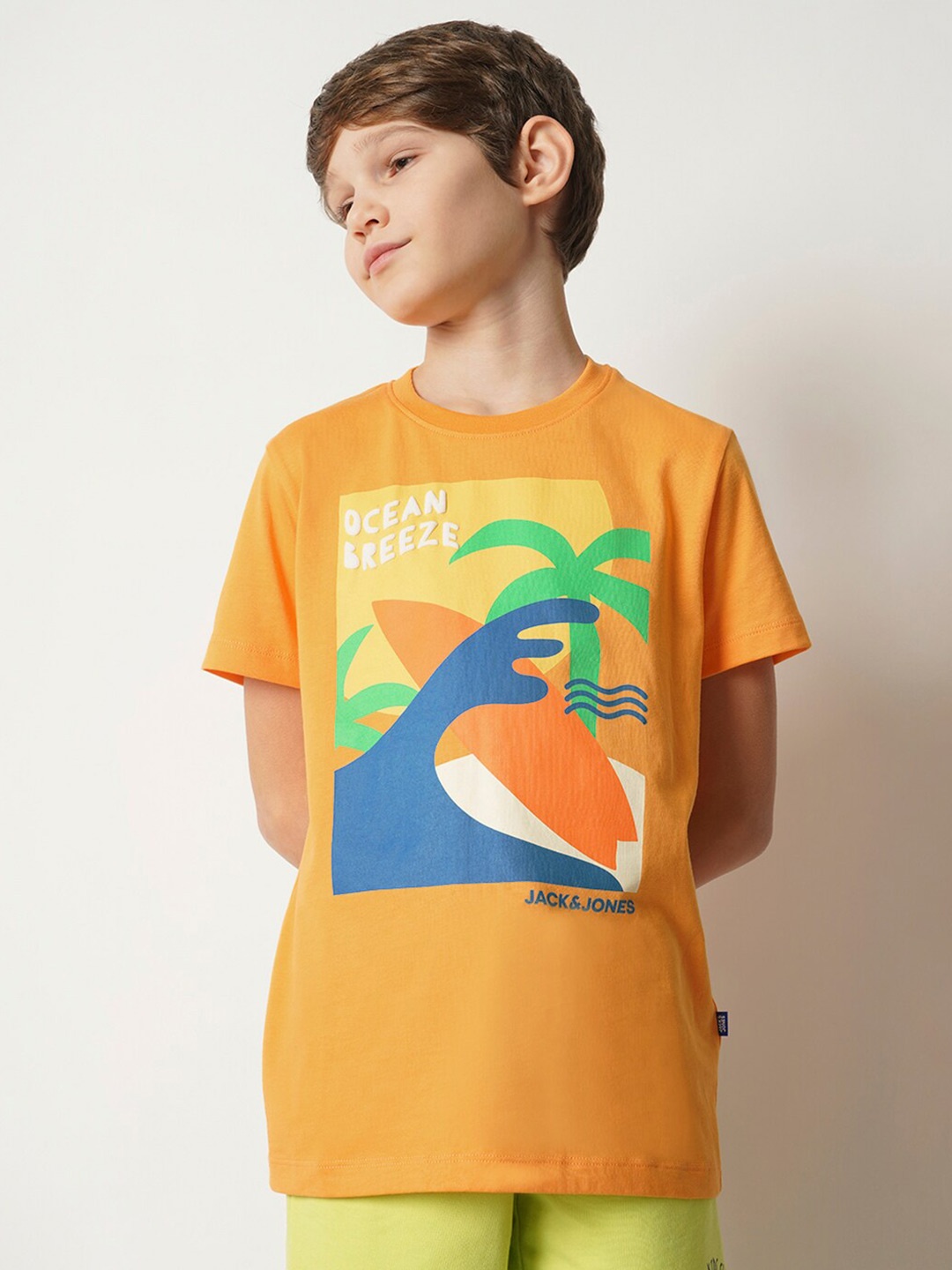 

Jack & Jones Junior Boys Graphic Printed Pure Cotton T-shirt, Orange
