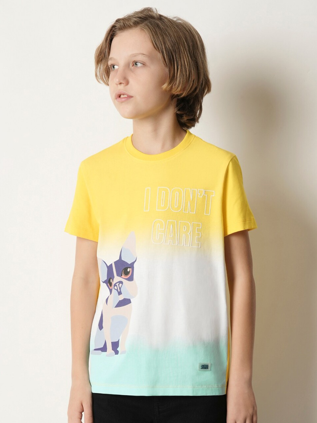 Jack & Jones Junior Boys Graphic Printed Pure Cotton T-Shirt, Yellow