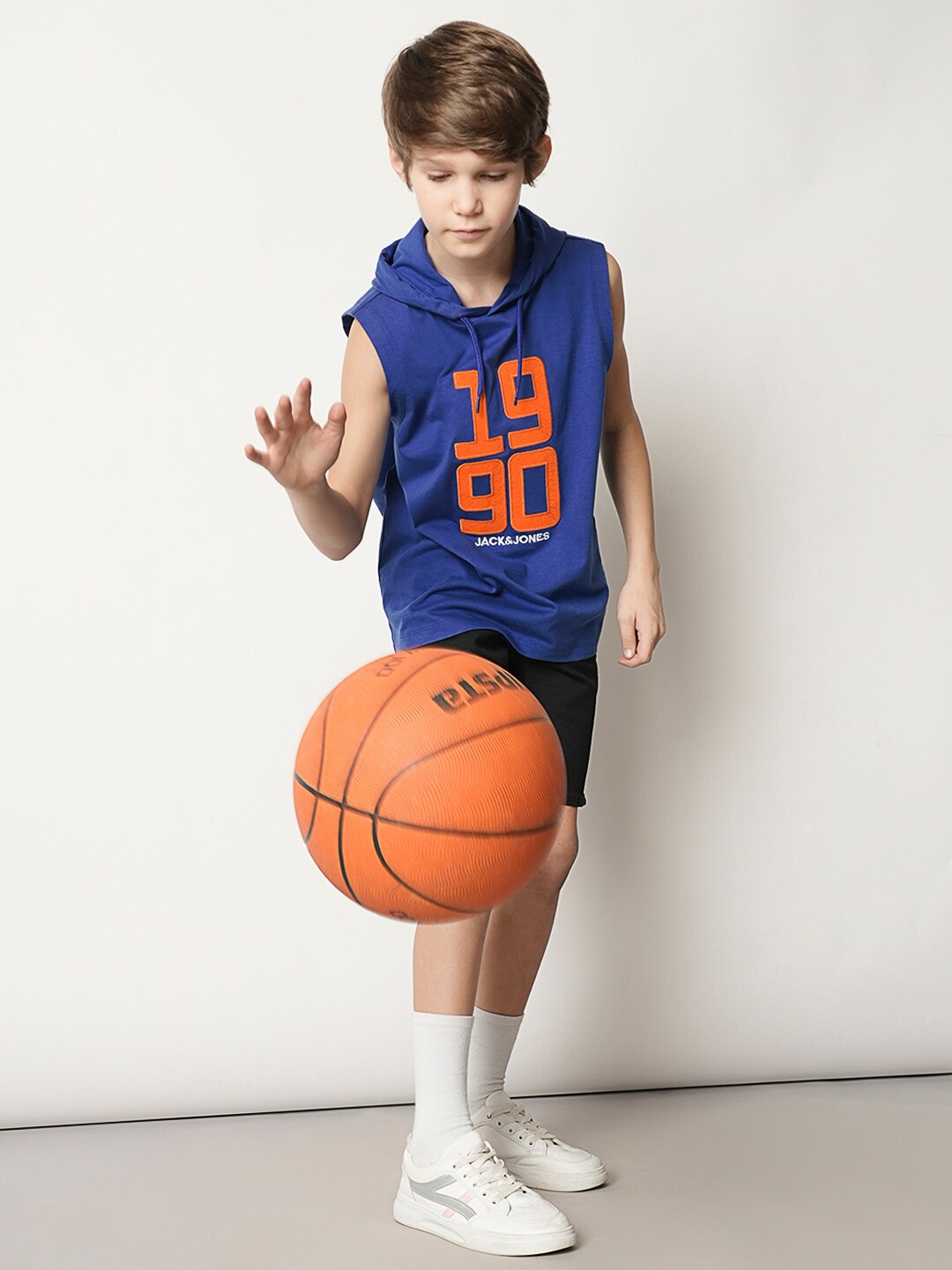 Jack & Jones Junior Boys Typography Printed Pure Cotton T-Shirt, Navy blue
