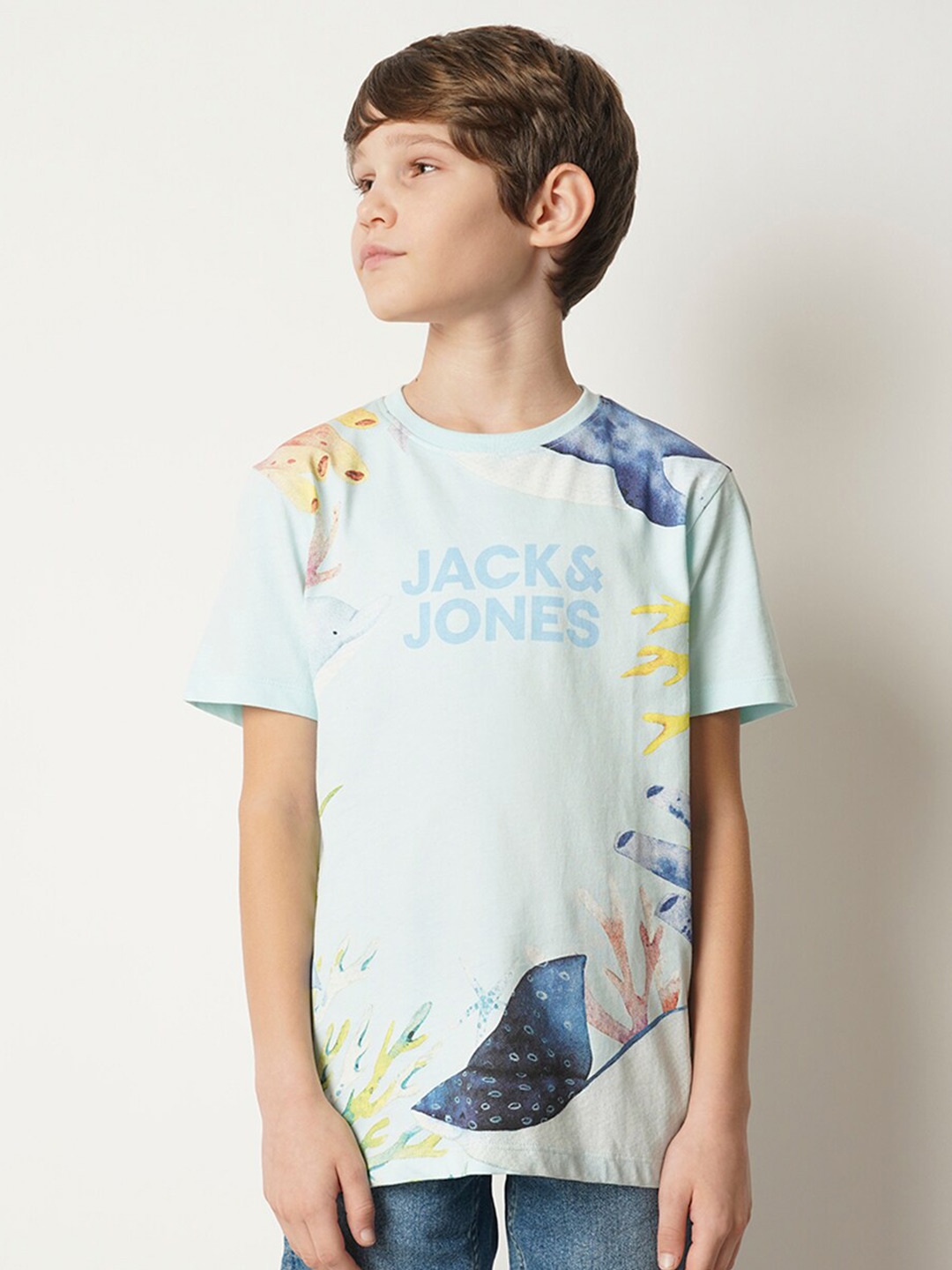 

Jack & Jones Junior Boys Graphic Printed Pure Cotton T-shirt, Blue