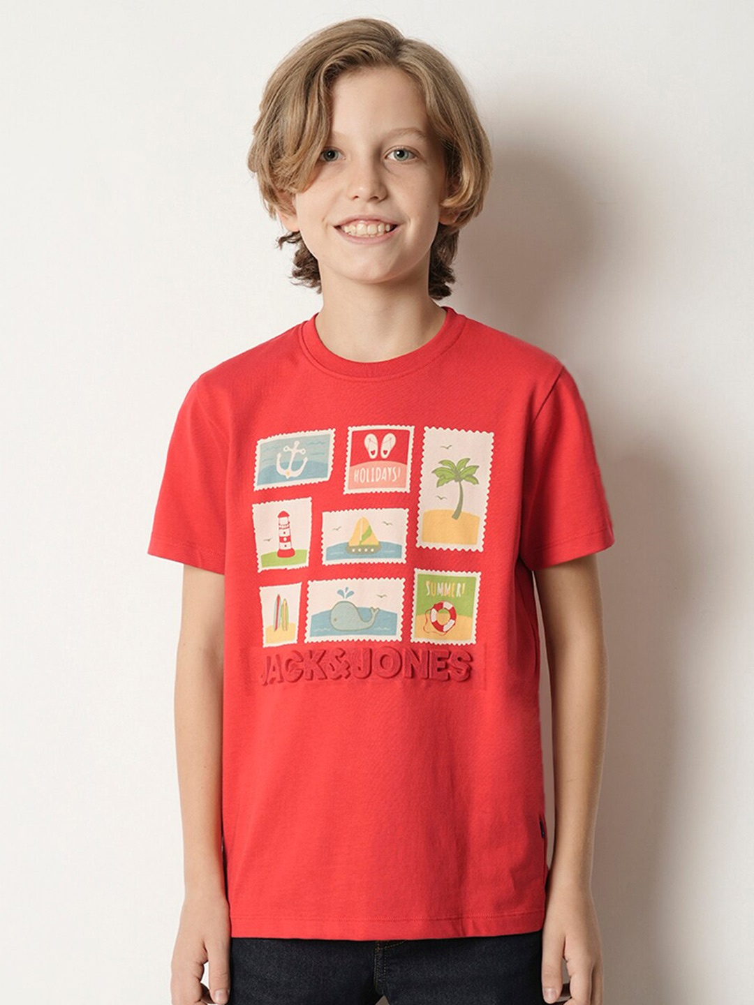 

Jack & Jones Junior Boys Graphic Printed Pure Cotton T-shirt, Red