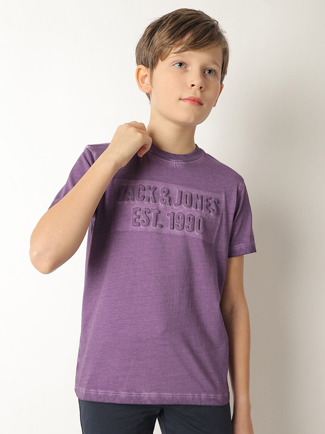 

Jack & Jones Junior Boys Typography Printed Pure Cotton T-shirt, Purple