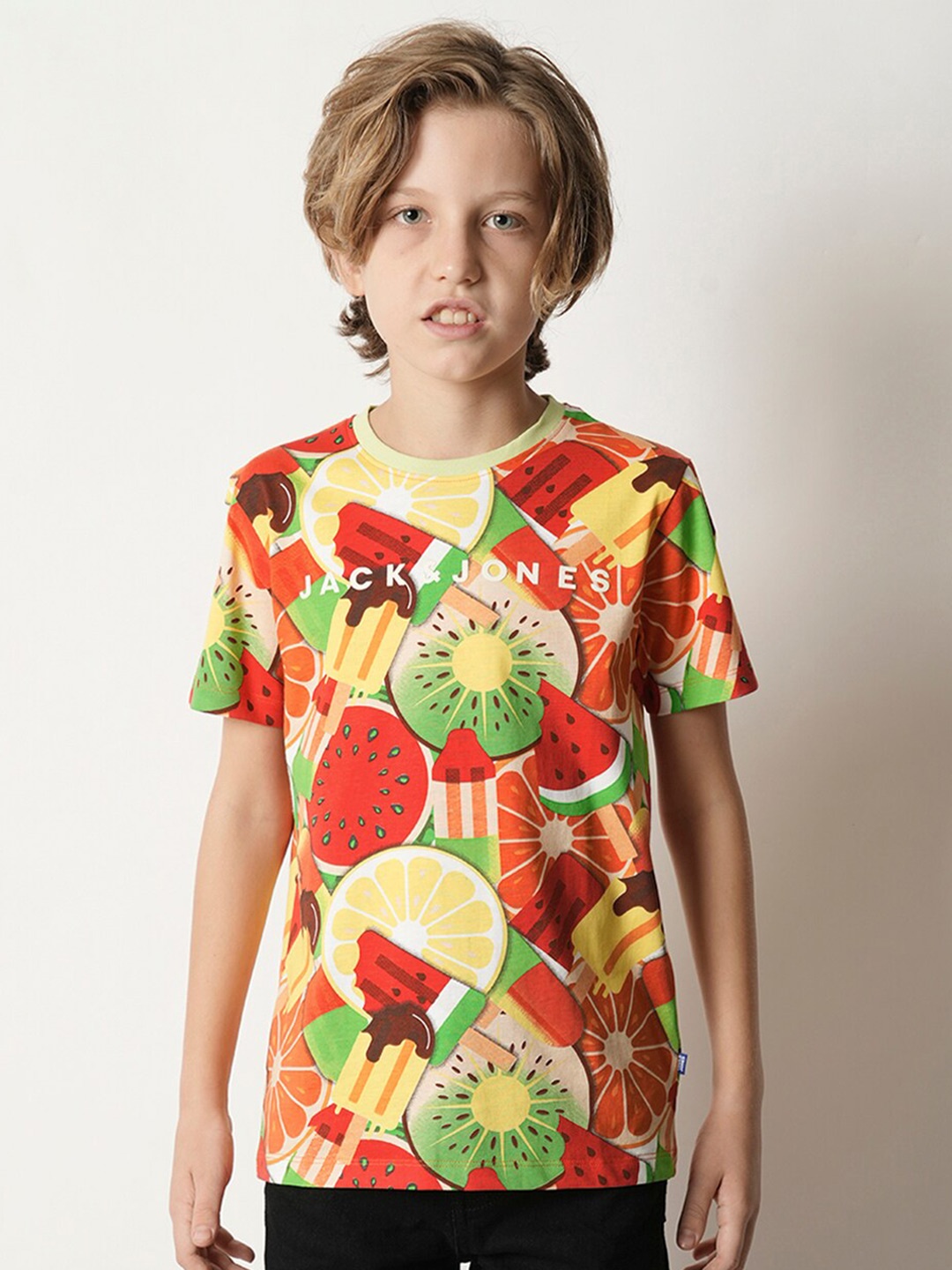 

Jack & Jones Junior Boys Graphic Printed Pure Cotton T-shirt, Orange