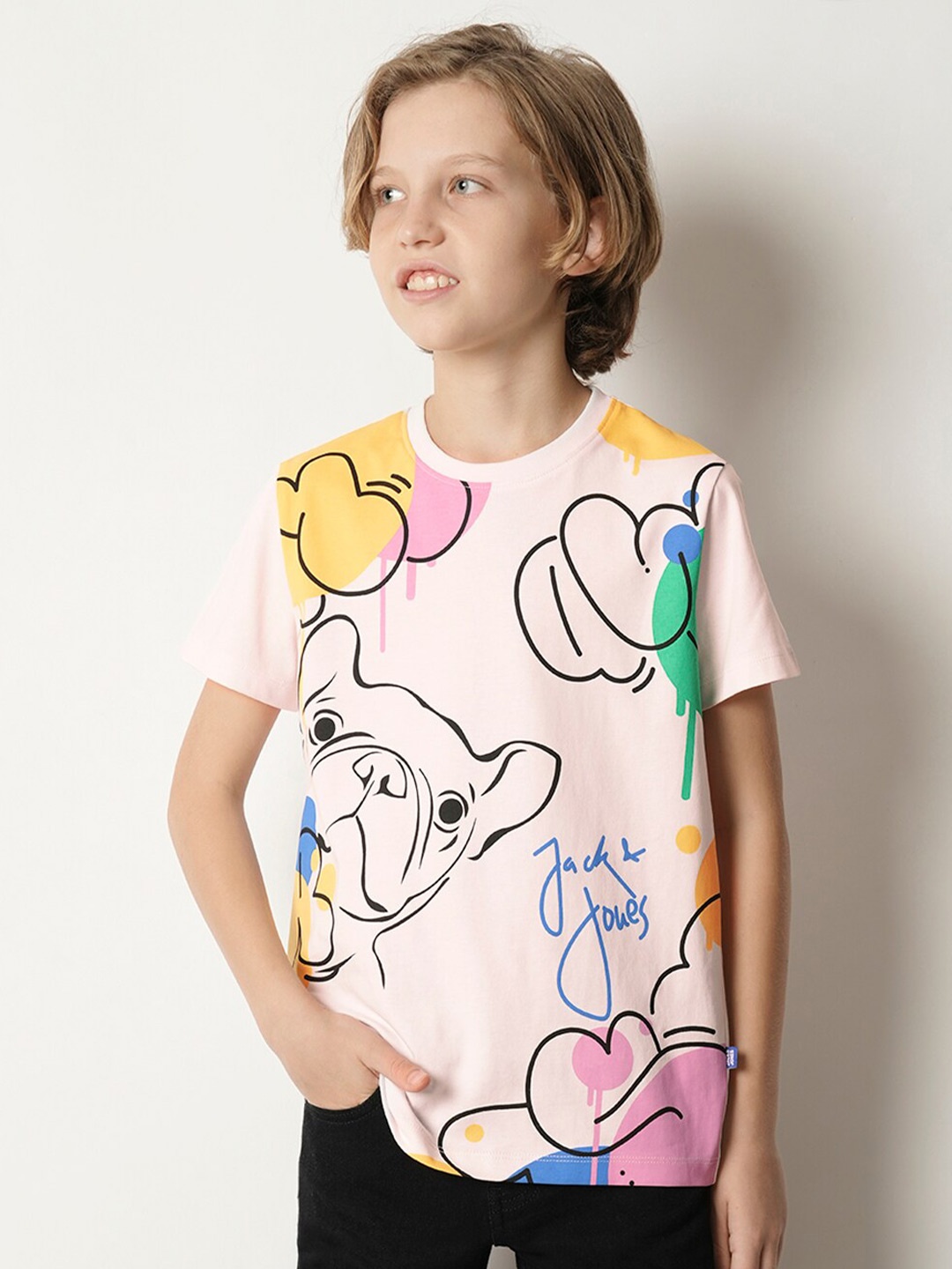 

Jack & Jones Junior Boys Graphic Printed Pure Cotton T-shirt, Pink