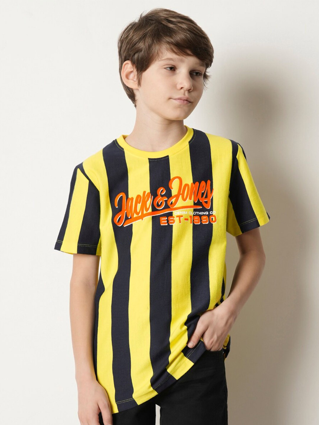 

Jack & Jones Junior Boys Striped Pure Cotton T-shirt, Yellow