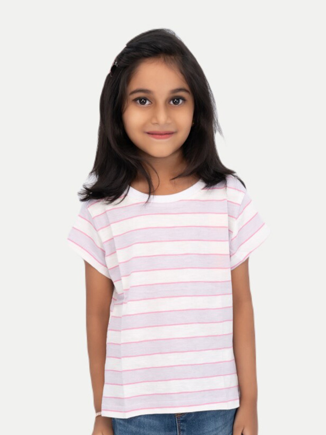 

BAESD Girls Striped Crew Neck Pure Cotton T-shirt, Lavender