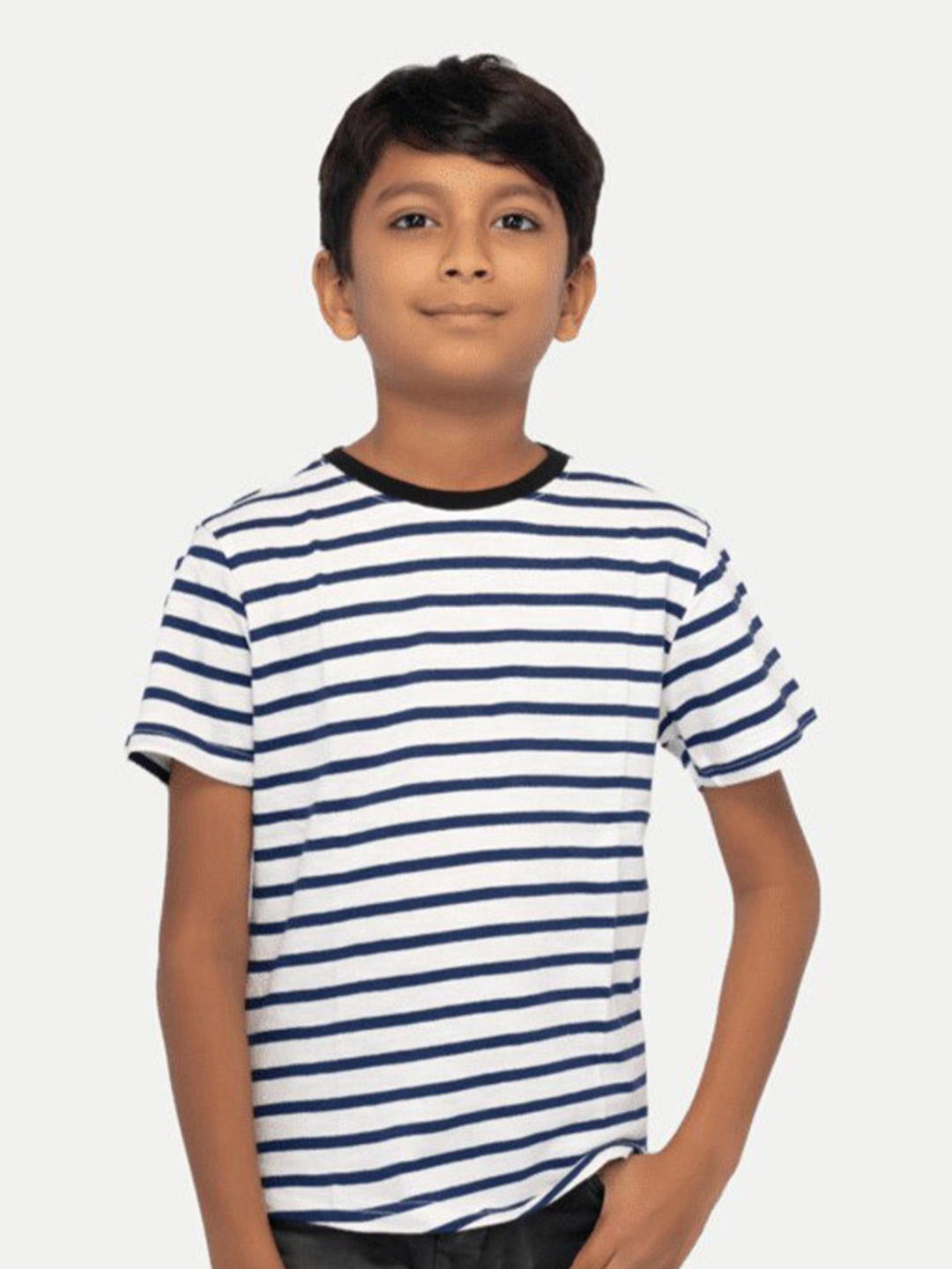 

BAESD Boys Striped Crew Neck Pure Cotton T-shirt, Navy blue