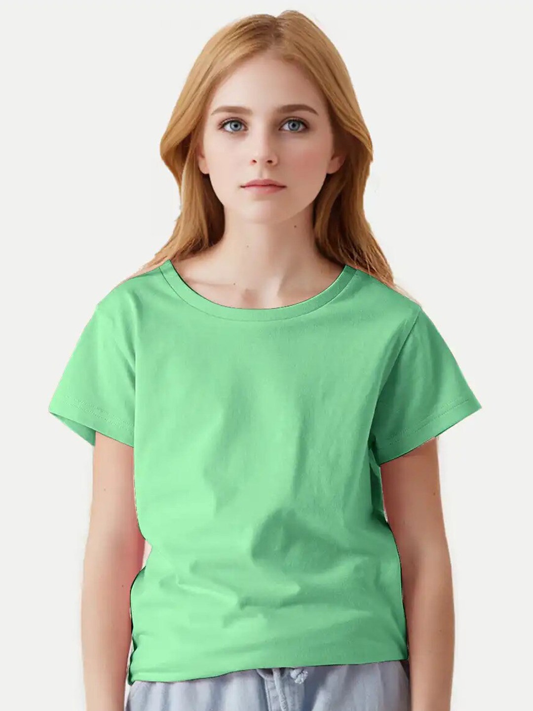 

BAESD Girls Drop-Shoulder Sleeves Cotton T-shirt, Green