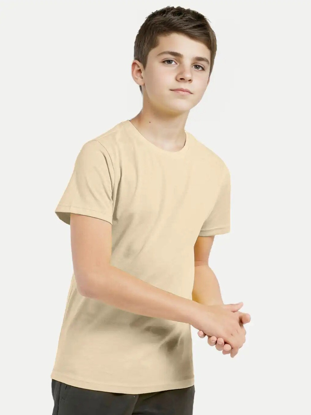

BAESD Boys Short Sleeves Crew Neck Cotton T-shirt, Beige