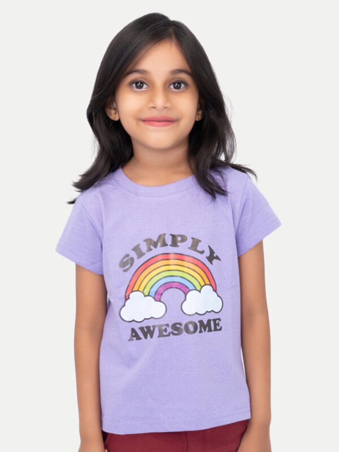 

BAESD Girls Typography Printed Cotton T-shirt, Purple