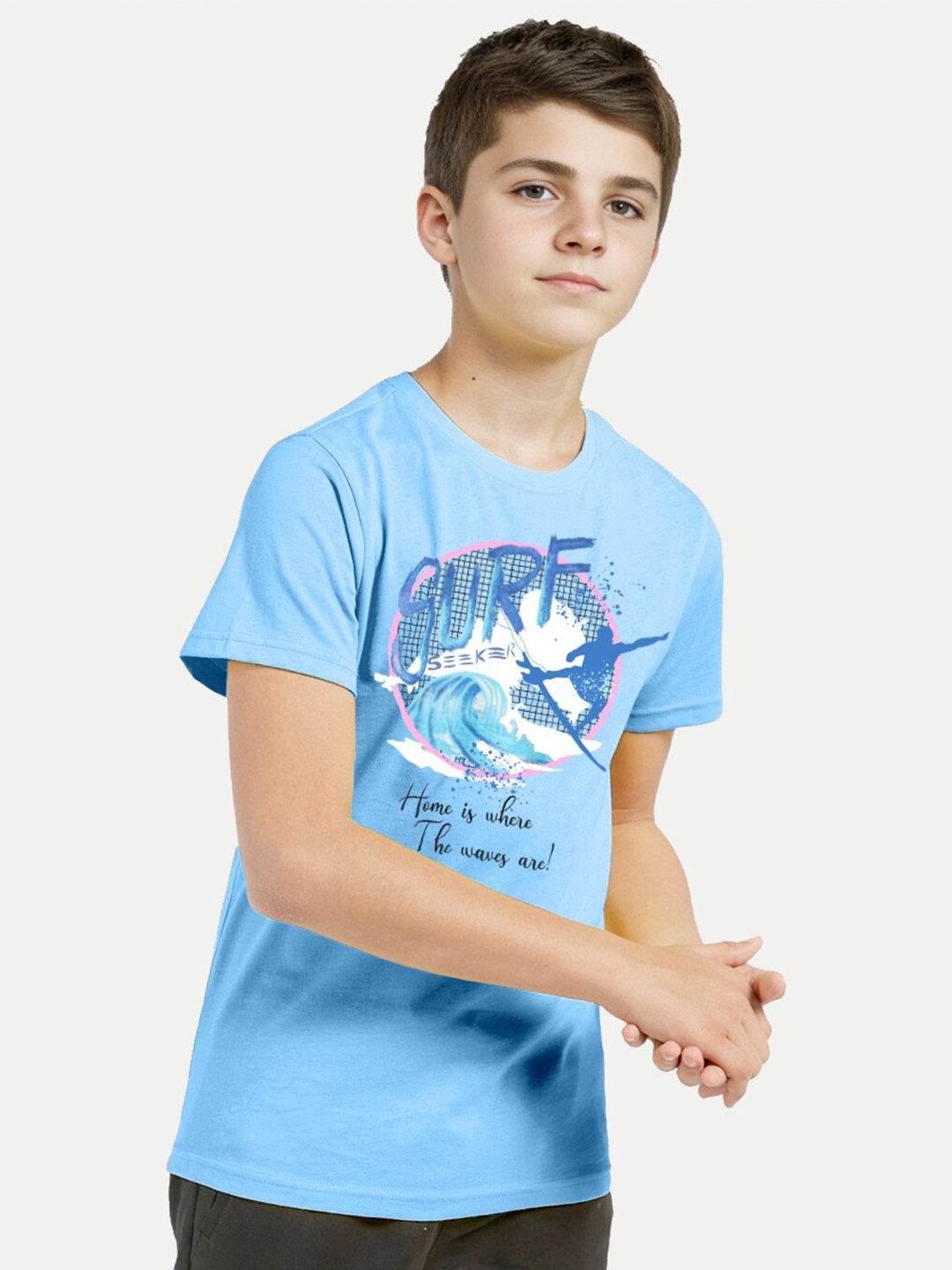 

BAESD Boys Typography Printed Cotton T-shirt, Blue
