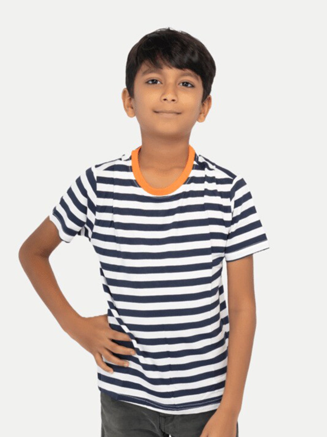 

BAESD Boys Striped Crew Neck Pure Cotton T-shirt, Navy blue