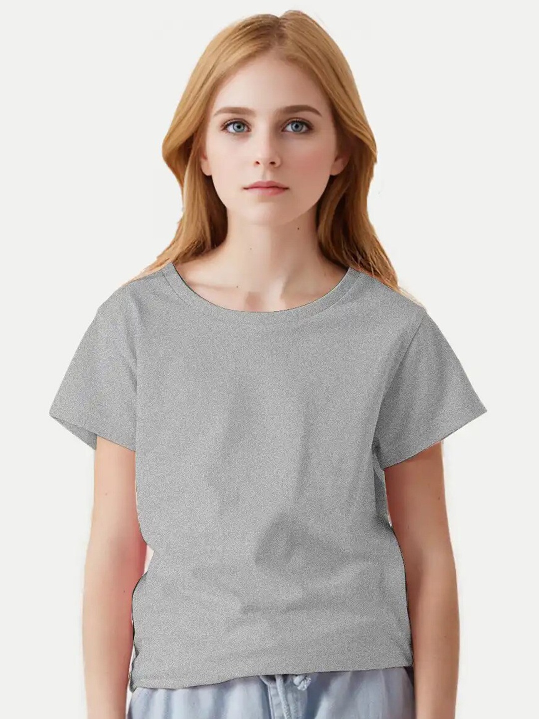

BAESD Girls Short Sleeves Crew Neck Cotton T-shirt, Grey