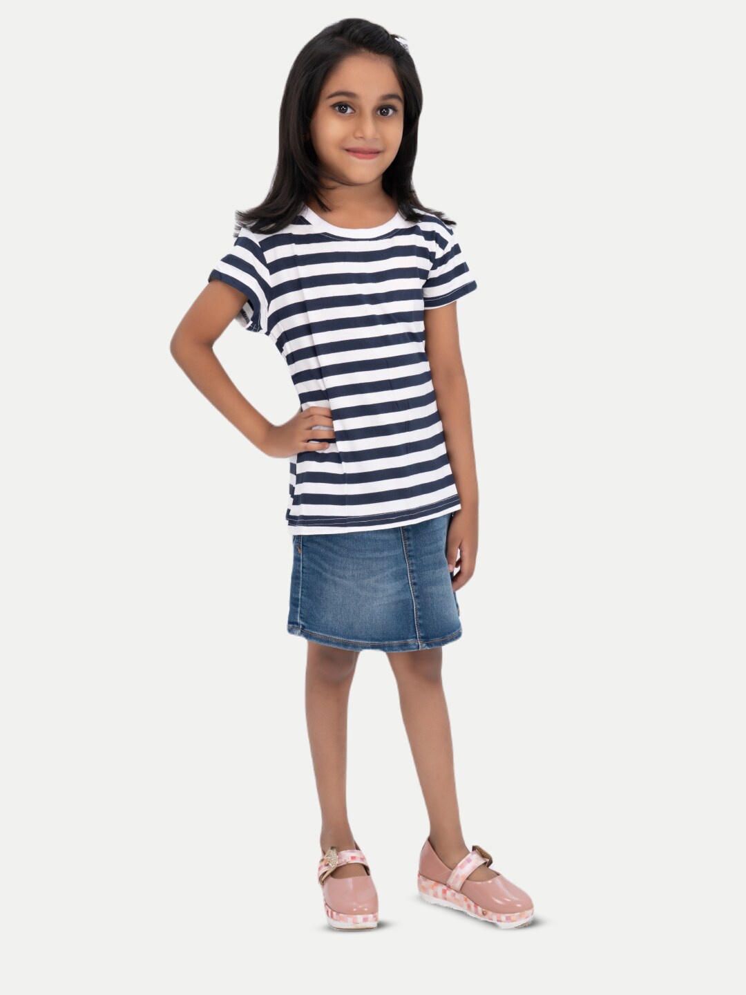

BAESD Girls Striped Pure Cotton T-shirt, Navy blue