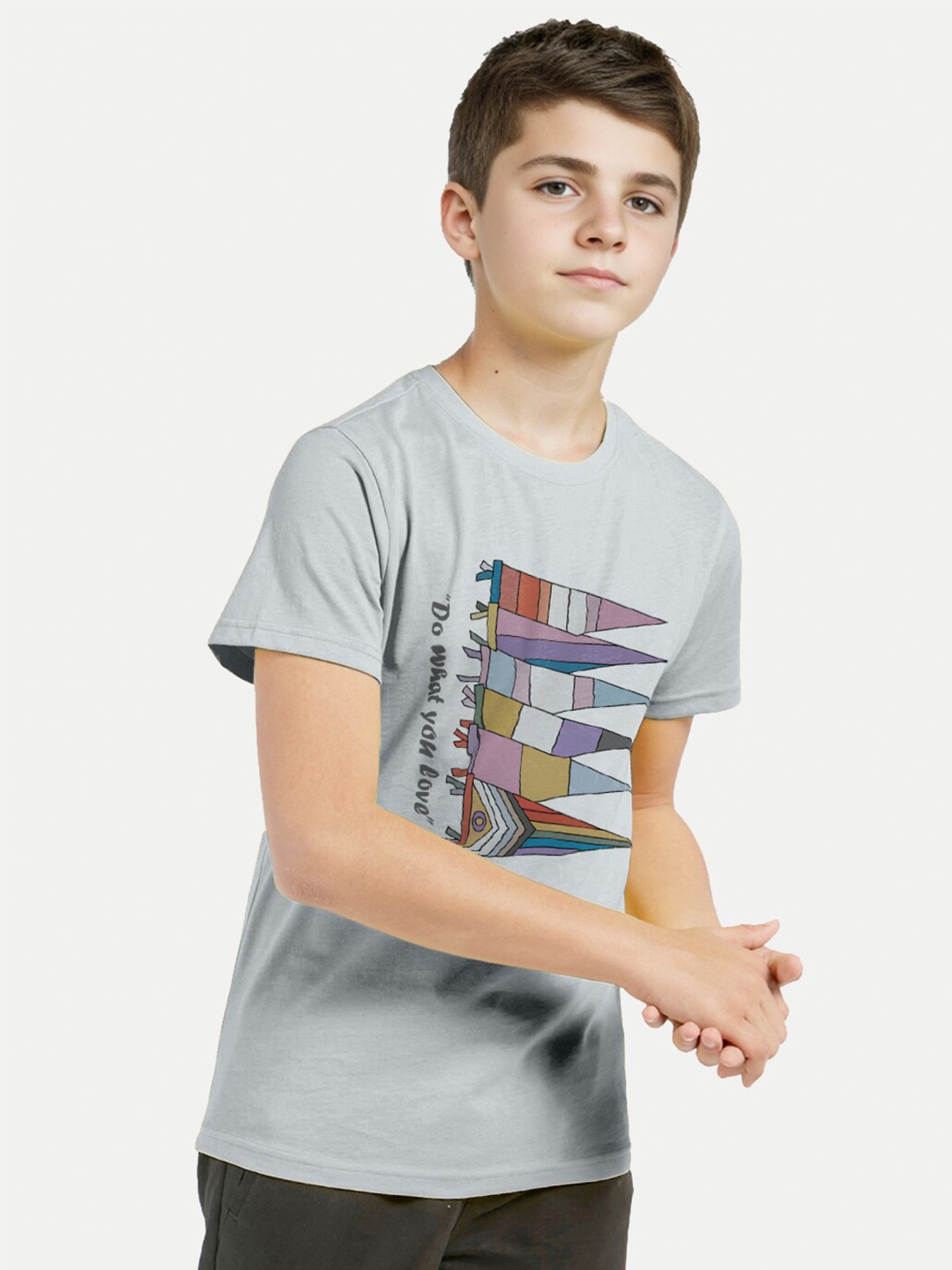 

BAESD Boys Graphic Printed Cotton T-shirt, Grey