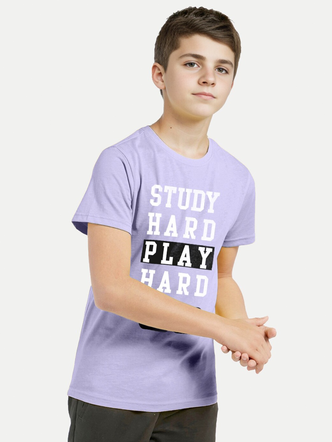 

BAESD Boys Typography Printed Crew Neck Cotton T-shirt, Purple