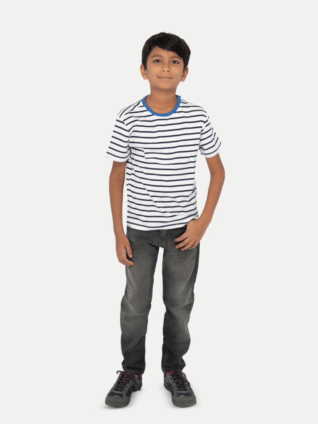 

BAESD Boys Striped Crew Neck Pure Cotton T-shirt, White