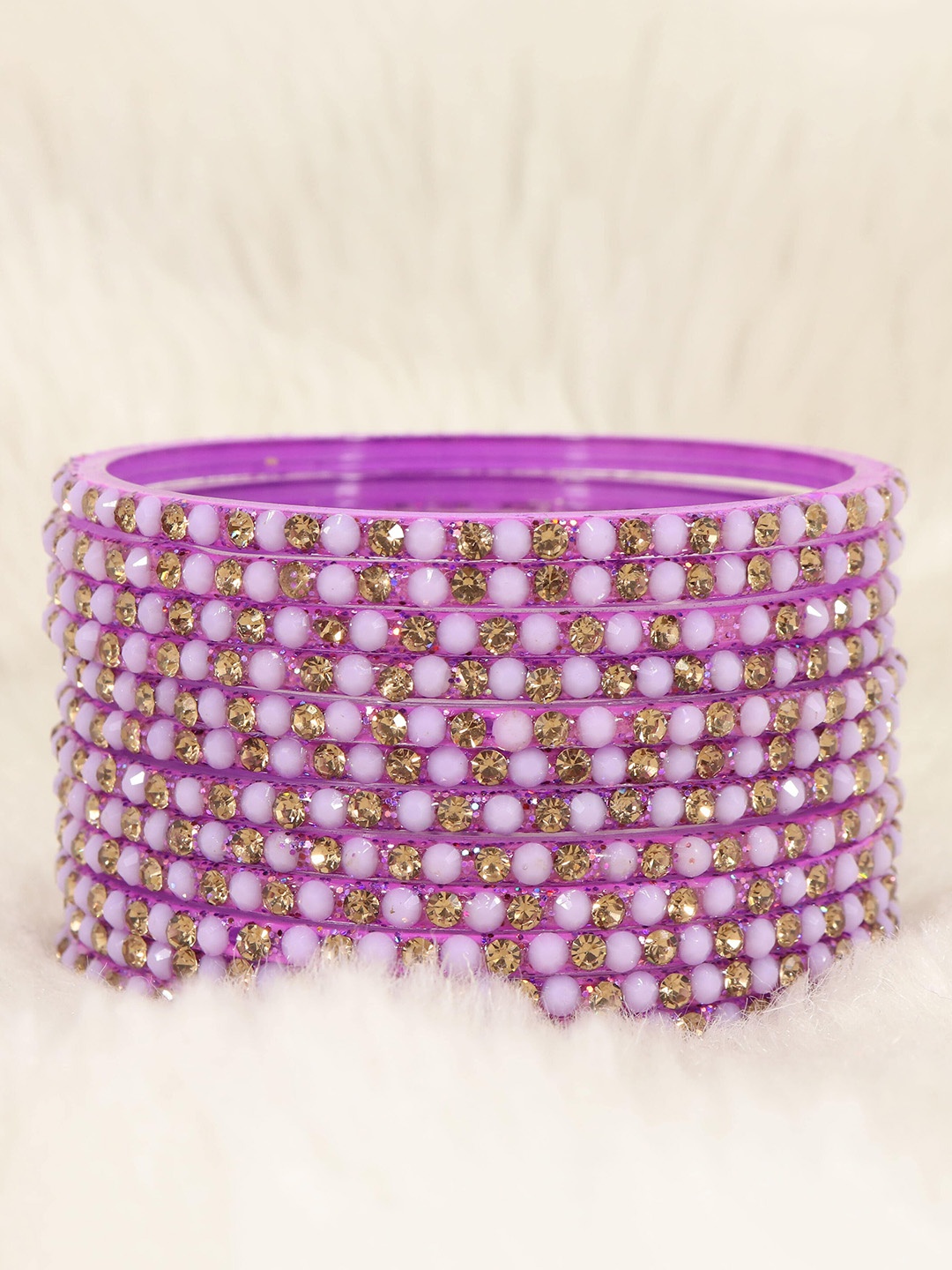 

LAVAZZA Set Of 12 CZ-Studded Glass Bangles, Purple