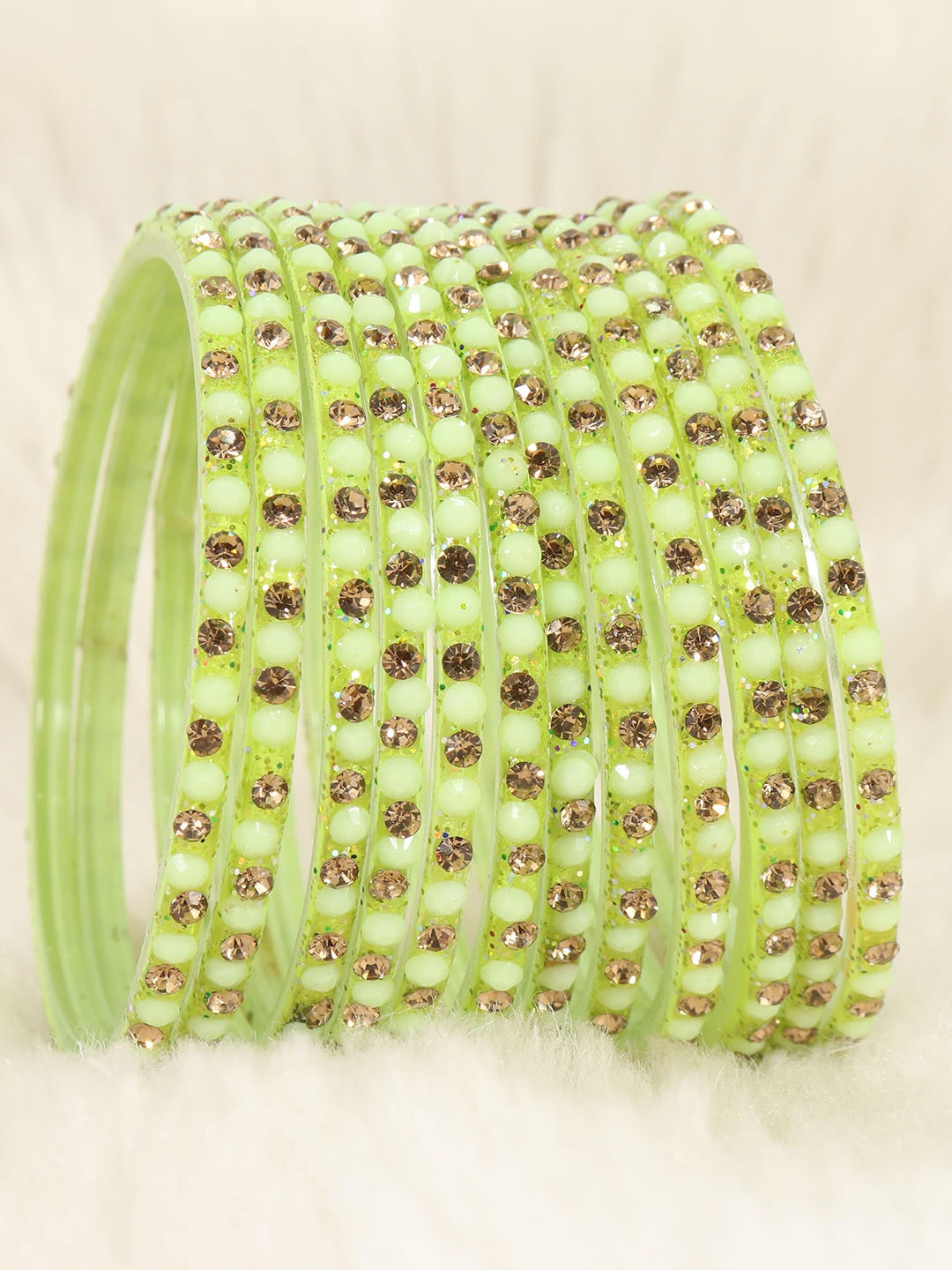 

LAVAZZA Set Of 12 CZ-Studded Glass Bangles, Lime green