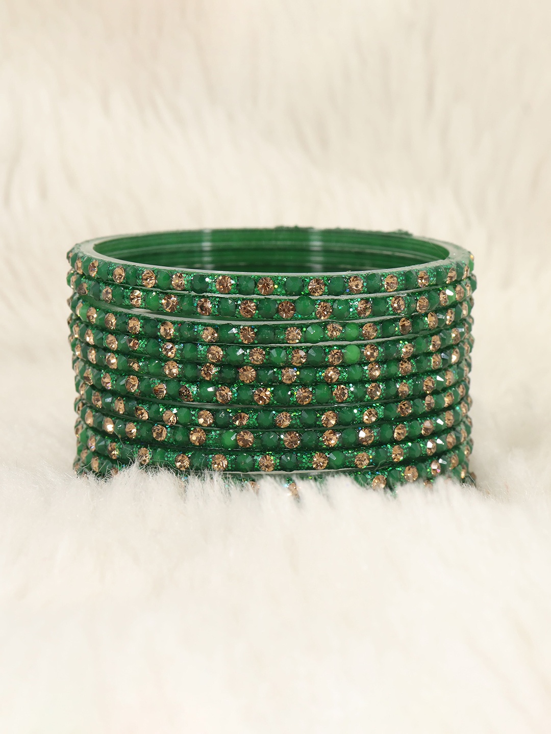 

LAVAZZA Set Of 12 CZ-Studded Glass Bangles, Green