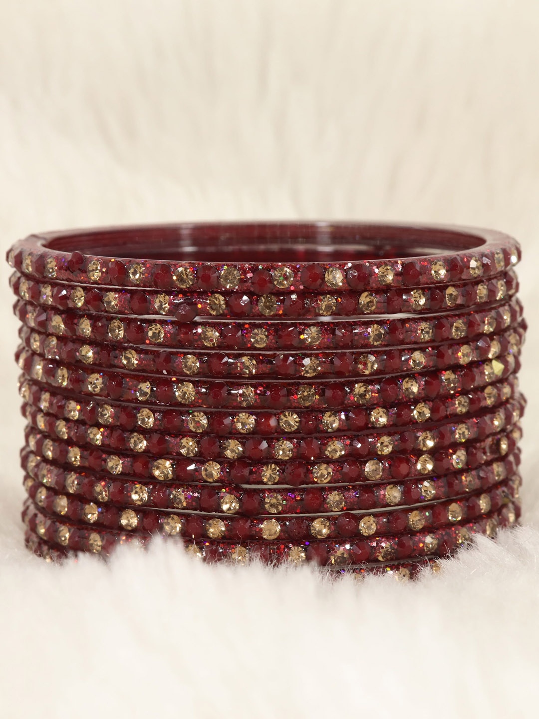 

LAVAZZA Set Of 12 CZ-Studded Glass Bangles, Maroon