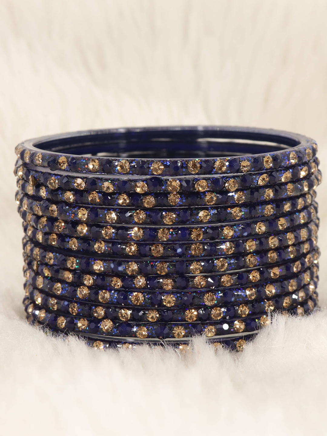 

LAVAZZA Set Of 12 Zircon Stones Studded Bangles, Navy blue