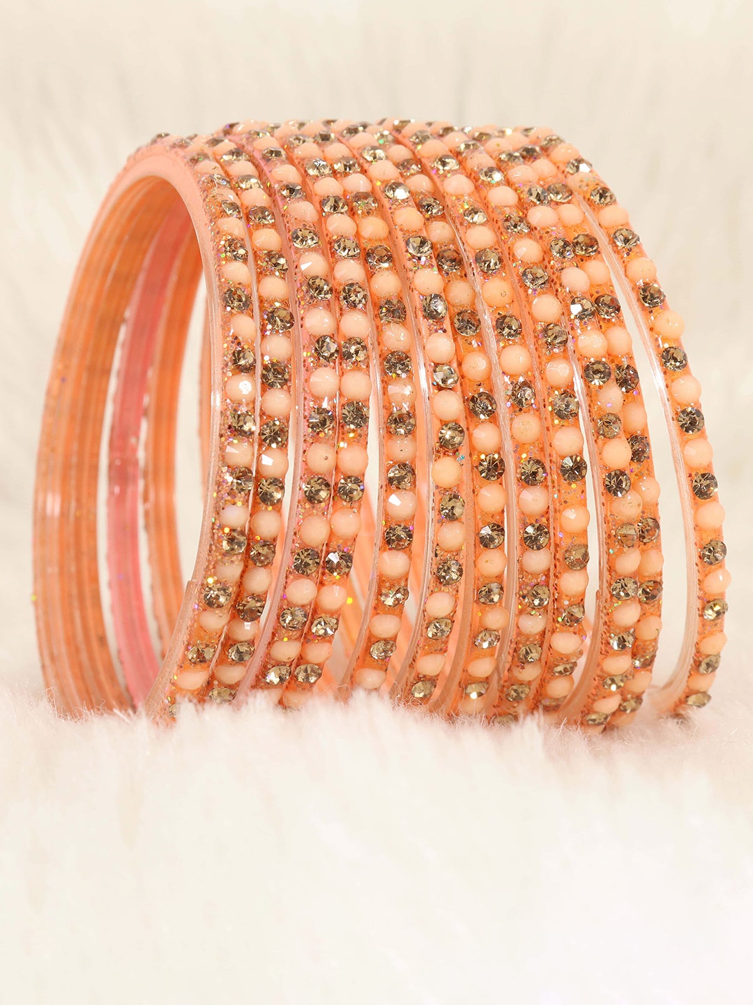

LAVAZZA Set Of 12 CZ-Studded Glass Bangles, Peach