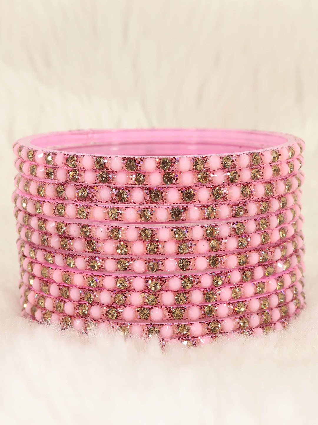 

LAVAZZA Set Of 12 Zircon Stone Studded Bangle, Pink